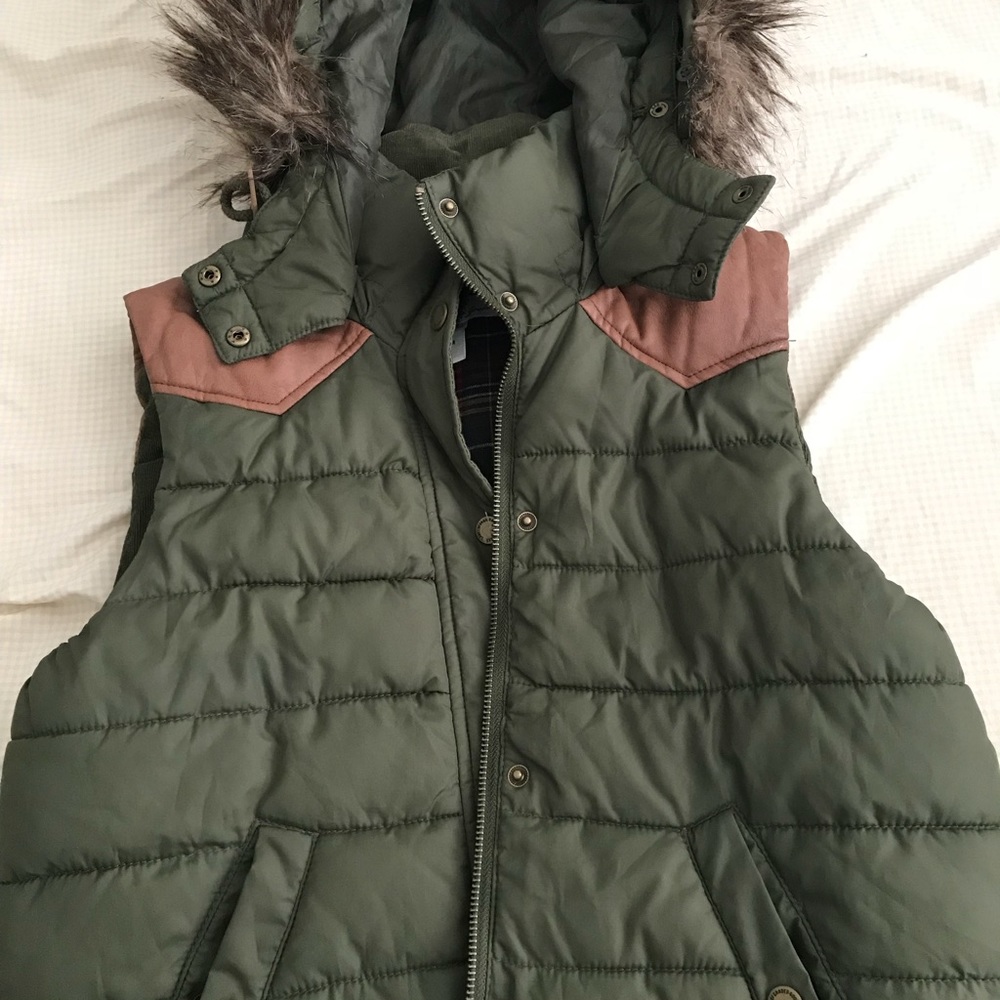Vest with faux fur hood